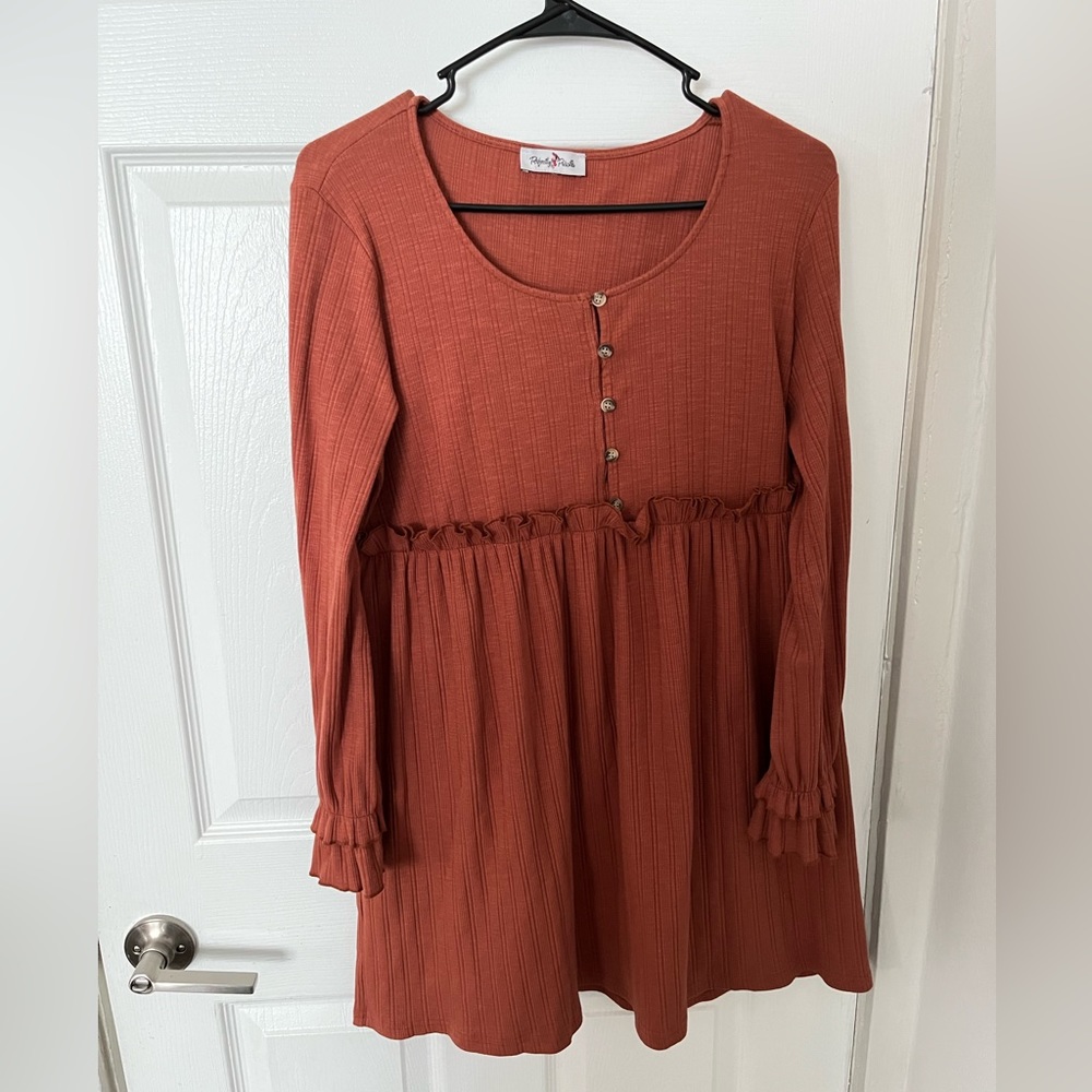 Terracotta Lettuce Trim Mini Dress